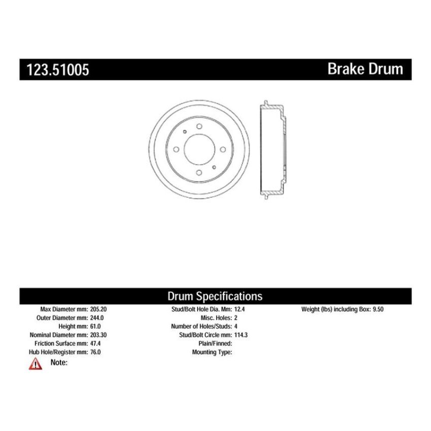 CENTRIC PARTS 123.51005 C-Tek Standard Brake Drum