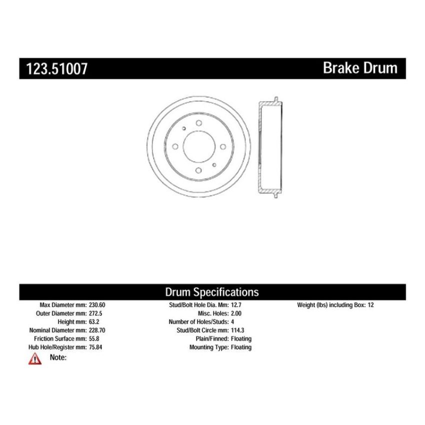 CENTRIC PARTS 123.51007 C-Tek Standard Brake Drum