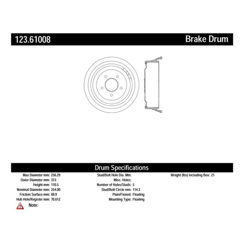 CENTRIC PARTS 123.61008 C-Tek Standard Brake Drum