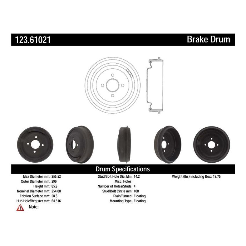 CENTRIC PARTS 123.61018 C-Tek Standard Brake Drum