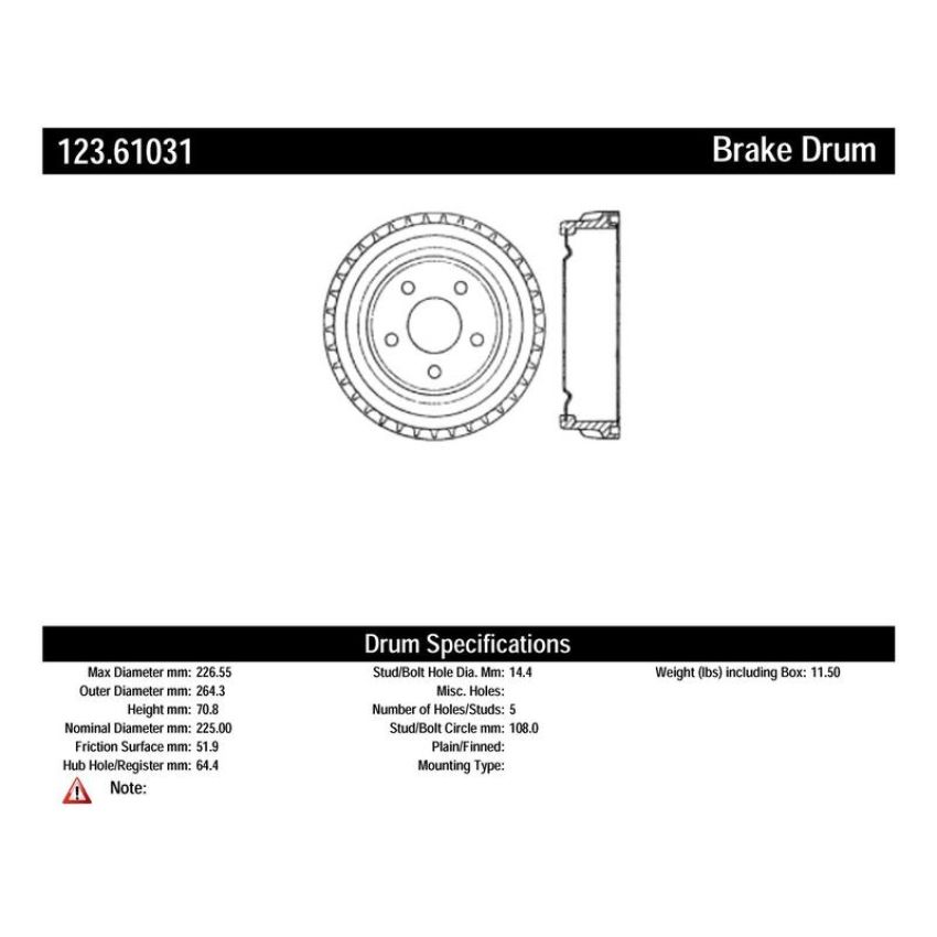 CENTRIC PARTS 123.61031 C-Tek Standard Brake Drum