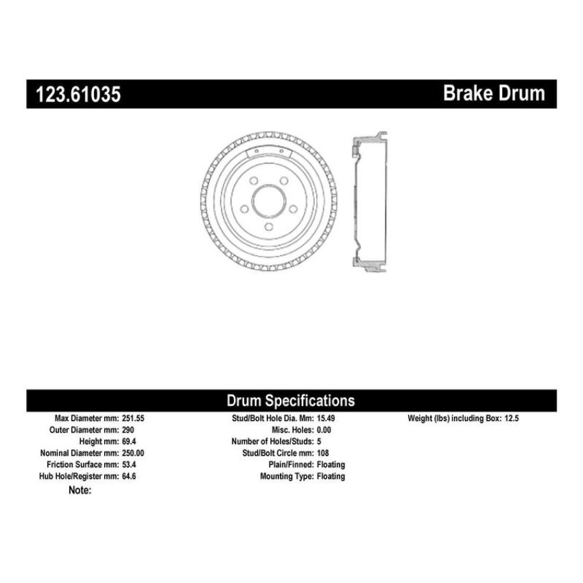 CENTRIC PARTS 123.61035 C-Tek Standard Brake Drum