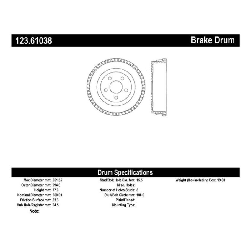 CENTRIC PARTS 123.61038 C-Tek Standard Brake Drum