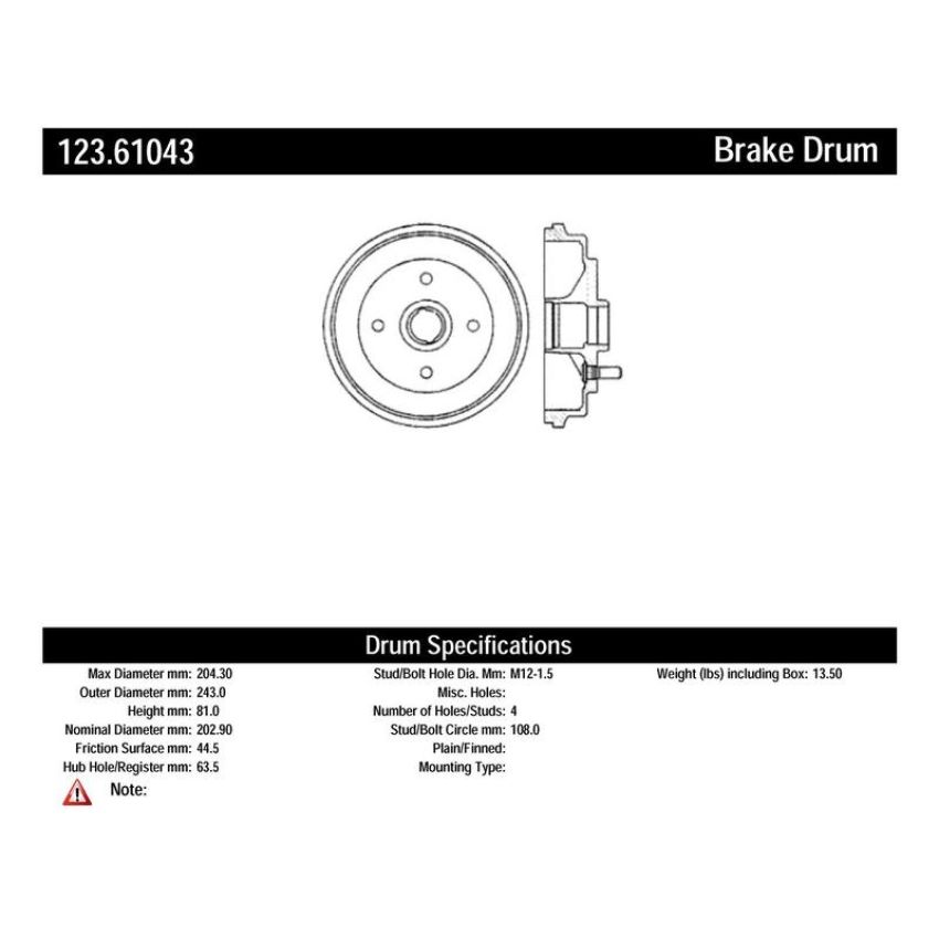 CENTRIC PARTS 123.61040 C-Tek Standard Brake Drum