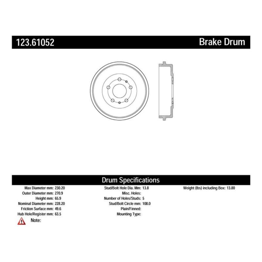 CENTRIC PARTS 123.61052 C-Tek Standard Brake Drum