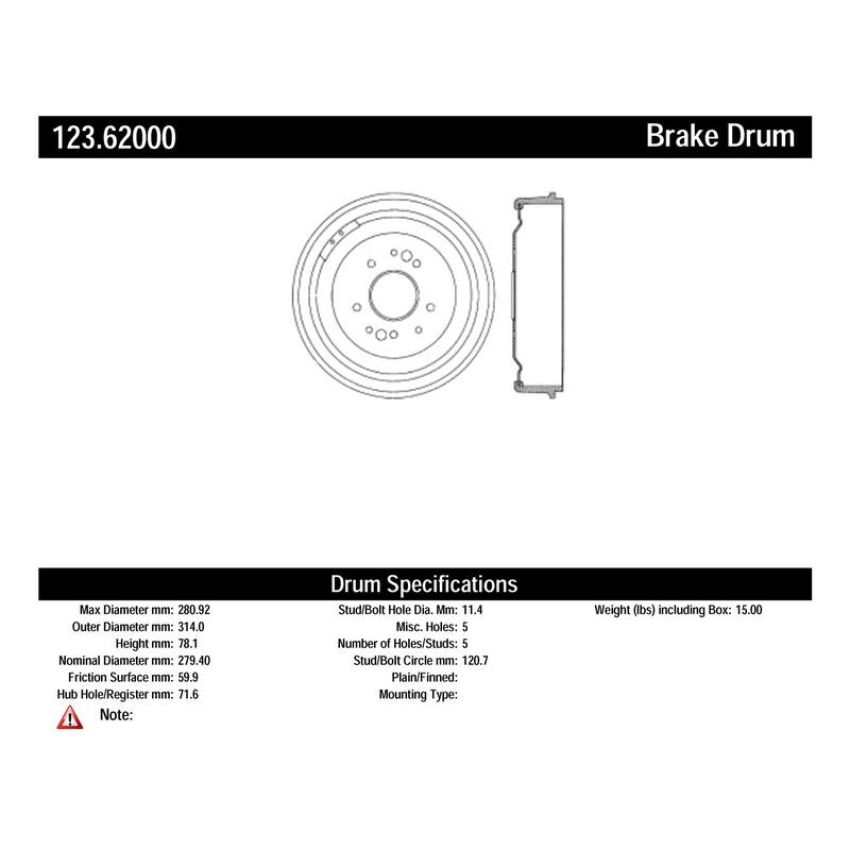 CENTRIC PARTS 123.62000 C-Tek Standard Brake Drum