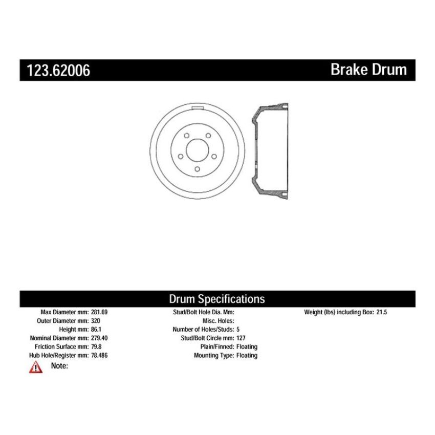 CENTRIC PARTS 123.62006 C-Tek Standard Brake Drum