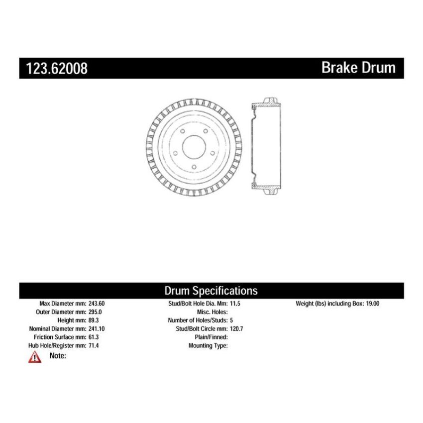 CENTRIC PARTS 123.62008 C-Tek Standard Brake Drum