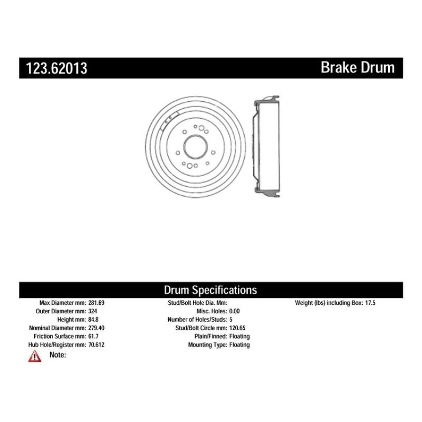 CENTRIC PARTS 123.62013 C-Tek Standard Brake Drum