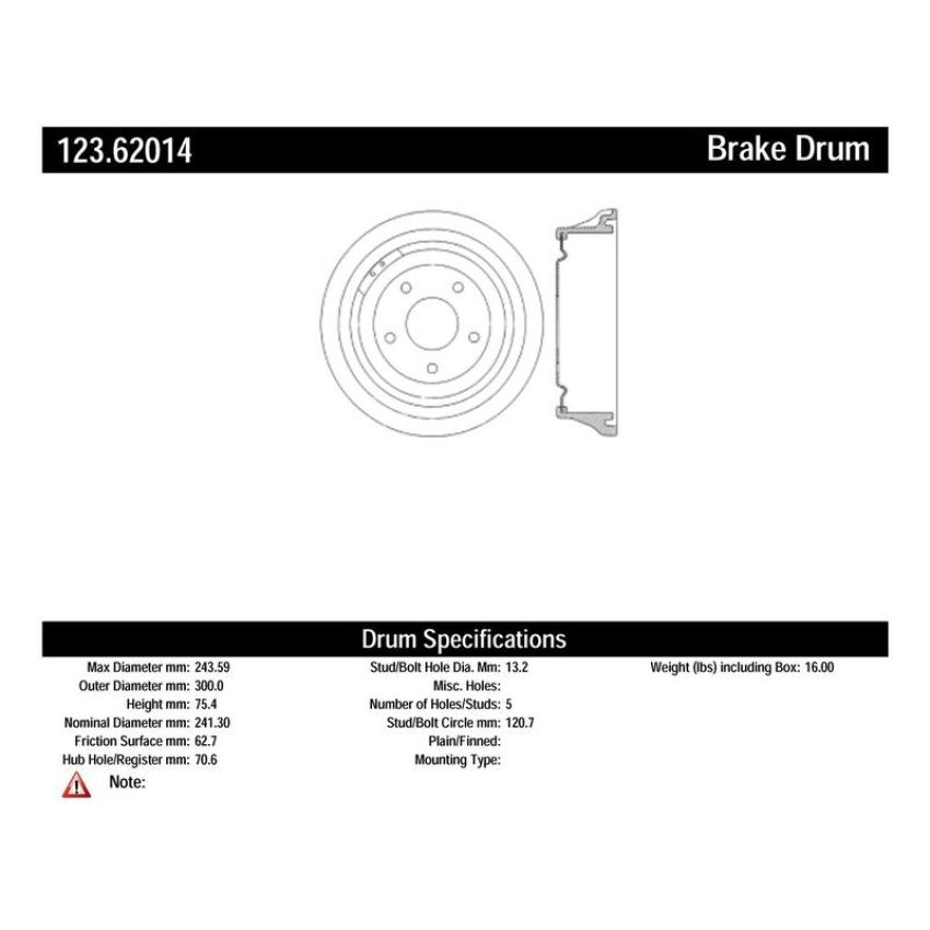 CENTRIC PARTS 123.62014 C-Tek Standard Brake Drum