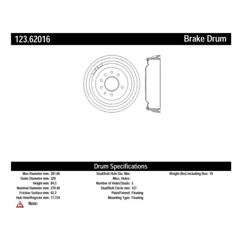 CENTRIC PARTS 123.62016 C-Tek Standard Brake Drum