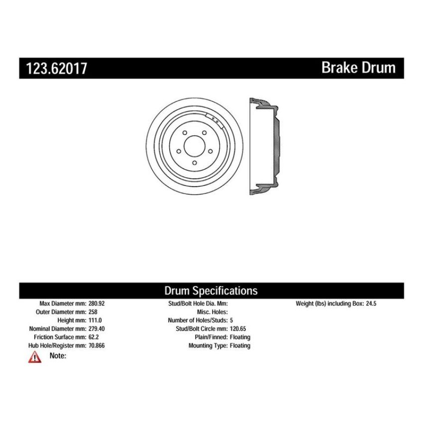 CENTRIC PARTS 123.62017 C-Tek Standard Brake Drum