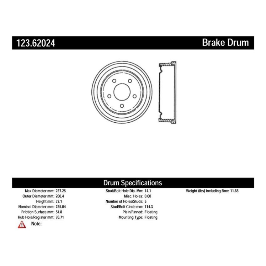 CENTRIC PARTS 123.62024 C-Tek Standard Brake Drum