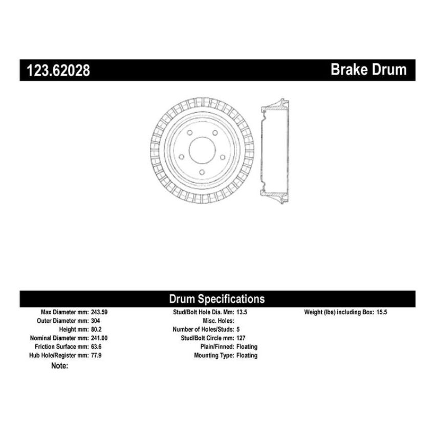 CENTRIC PARTS 123.62028 C-Tek Standard Brake Drum