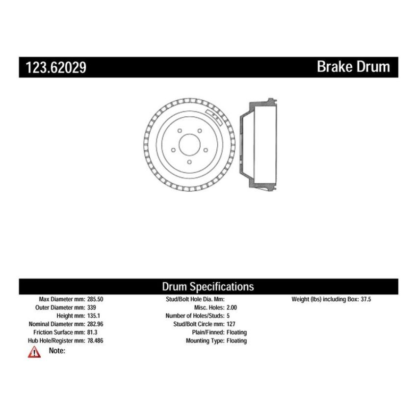 CENTRIC PARTS 123.62029 C-Tek Standard Brake Drum