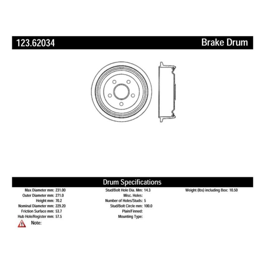 CENTRIC PARTS 123.62034 C-Tek Standard Brake Drum