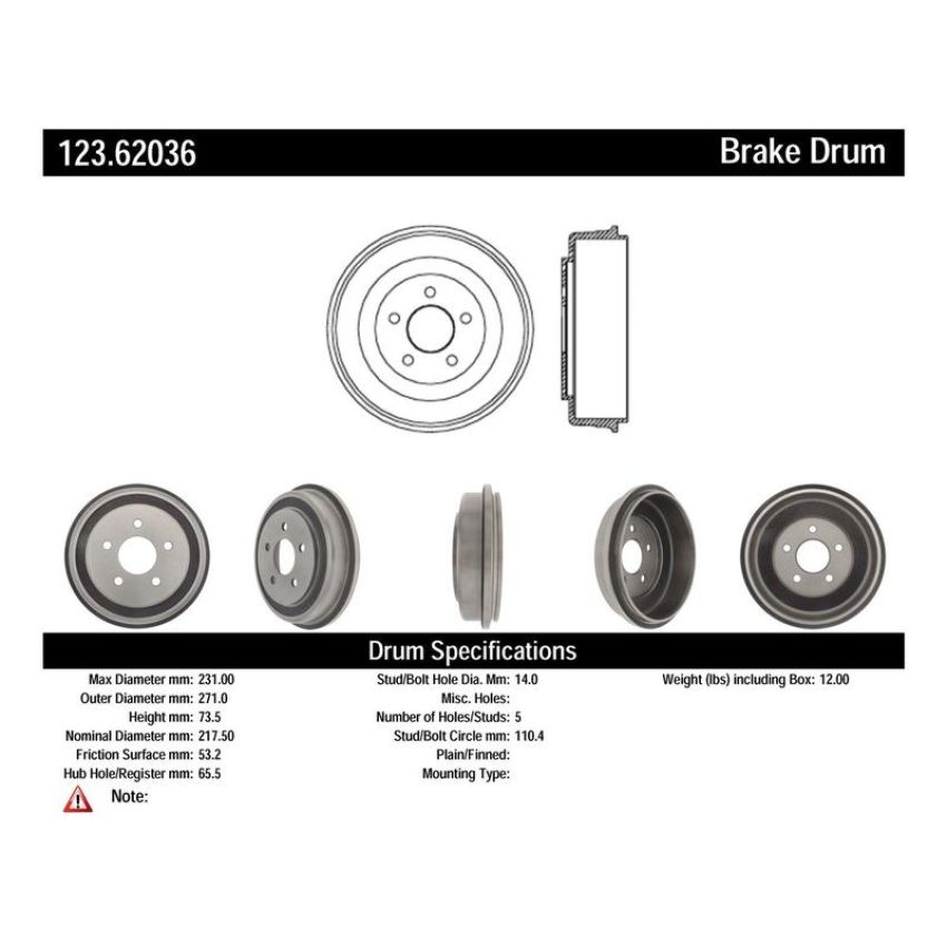CENTRIC PARTS 123.62036 C-Tek Standard Brake Drum