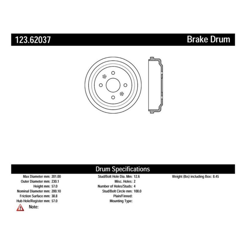 CENTRIC PARTS 123.62037 C-Tek Standard Brake Drum