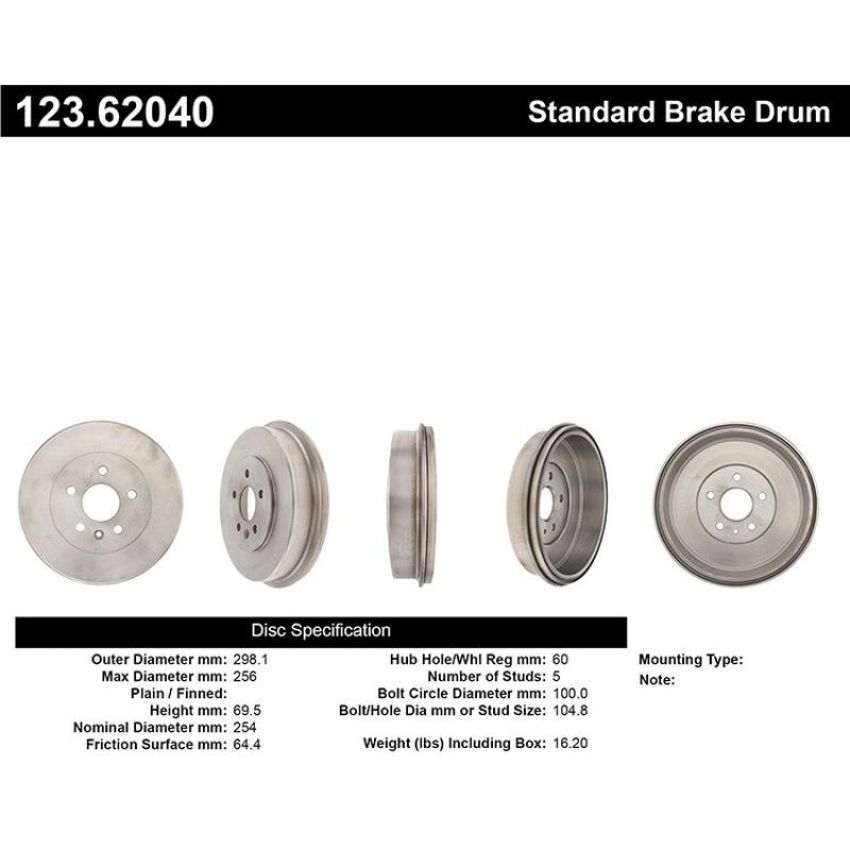 CENTRIC PARTS 123.62040 C-Tek Standard Brake Drum