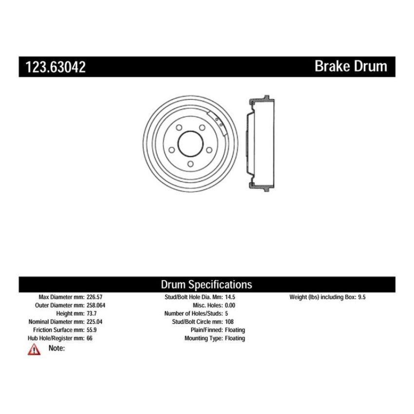 CENTRIC PARTS 123.63042 C-Tek Standard Brake Drum