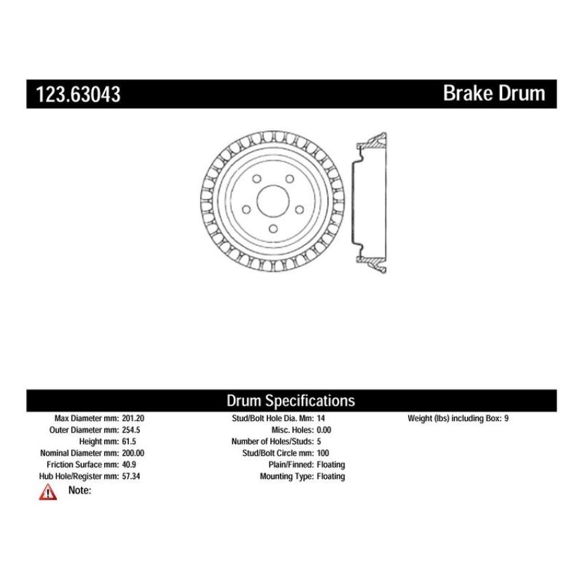 CENTRIC PARTS 123.63043 C-Tek Standard Brake Drum