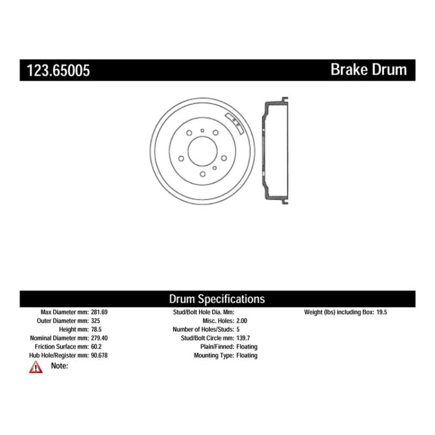 CENTRIC PARTS 123.65002 C-Tek Standard Brake Drum