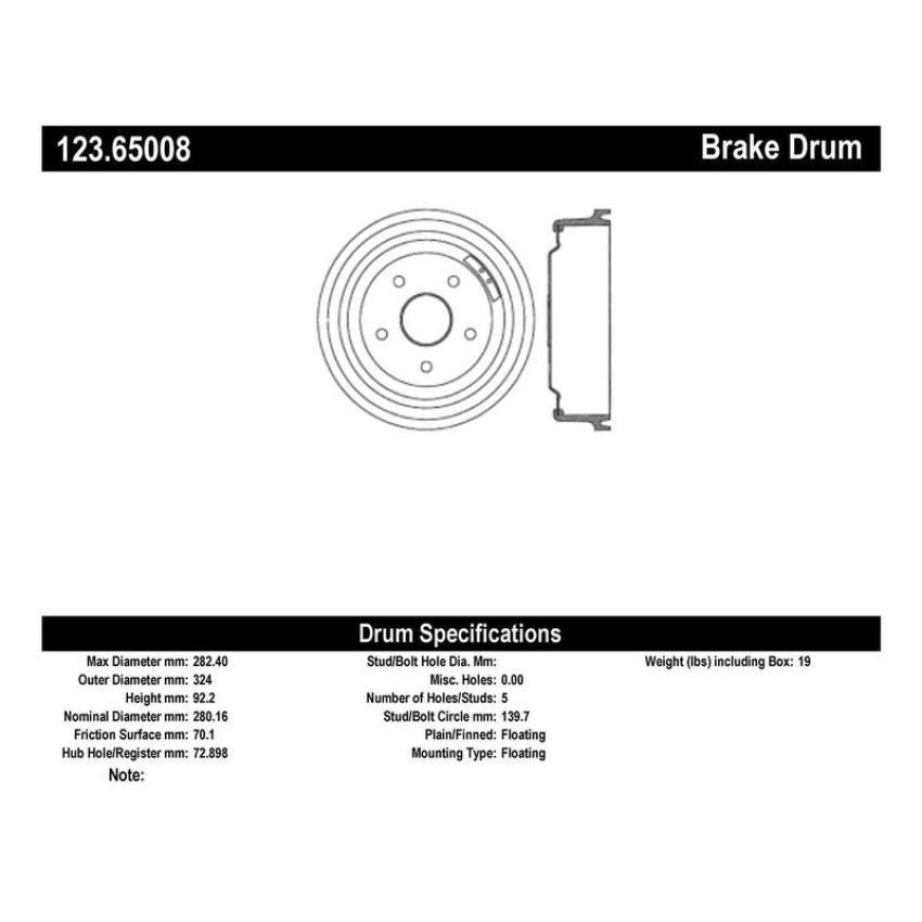 CENTRIC PARTS 123.65008 C-Tek Standard Brake Drum