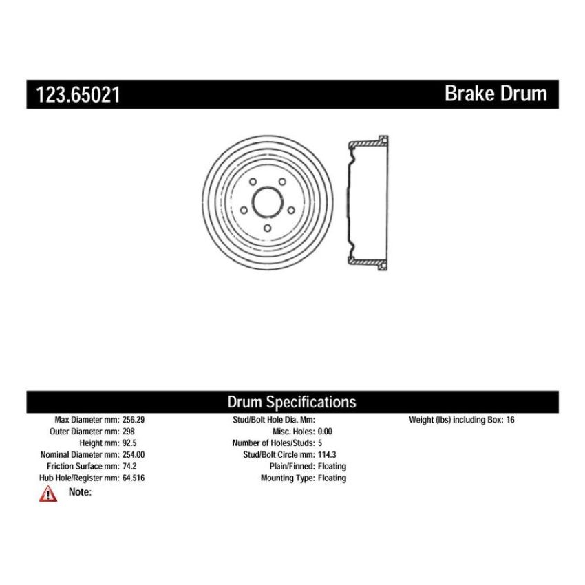 CENTRIC PARTS 123.65021 C-Tek Standard Brake Drum