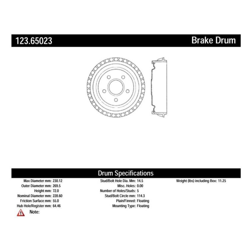 CENTRIC PARTS 123.65023 C-Tek Standard Brake Drum