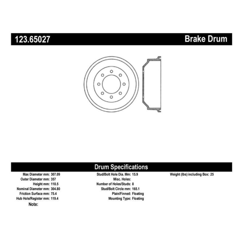 CENTRIC PARTS 123.65027 C-Tek Standard Brake Drum