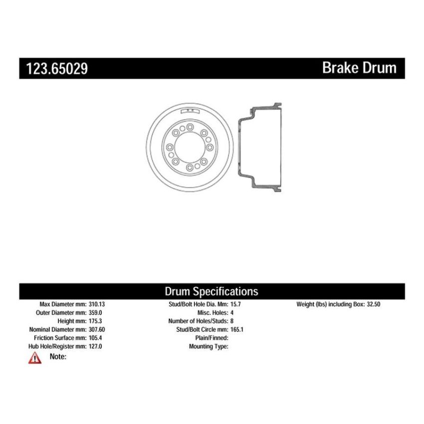 CENTRIC PARTS 123.65029 C-Tek Standard Brake Drum