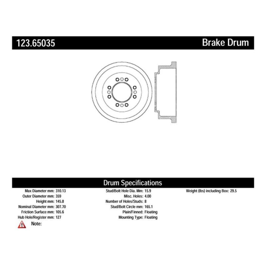 CENTRIC PARTS 123.65035 C-Tek Standard Brake Drum