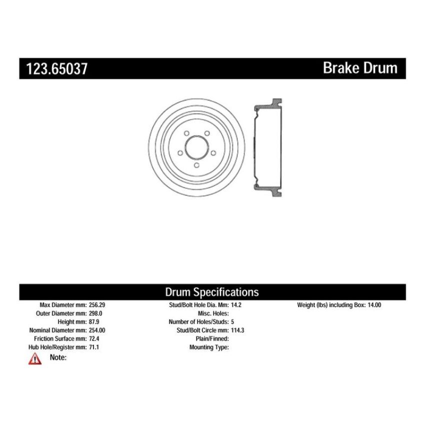 CENTRIC PARTS 123.65037 C-Tek Standard Brake Drum
