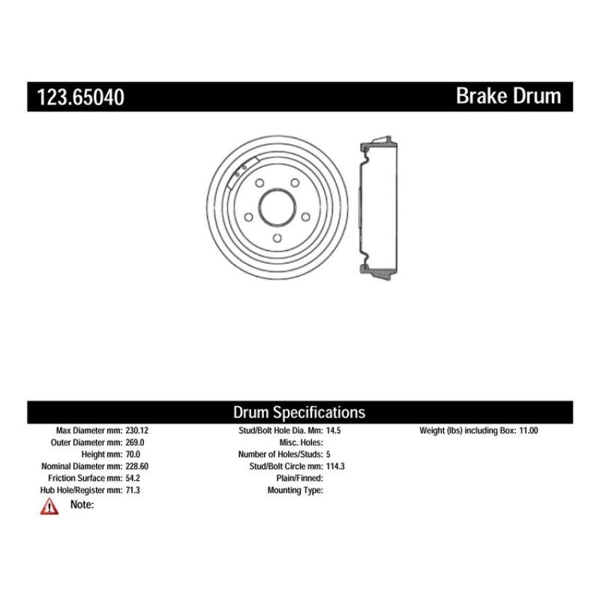 CENTRIC PARTS 123.65040 C-Tek Standard Brake Drum