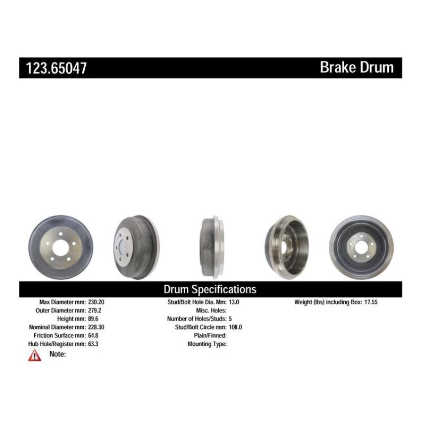 CENTRIC PARTS 123.65047 C-Tek Standard Brake Drum