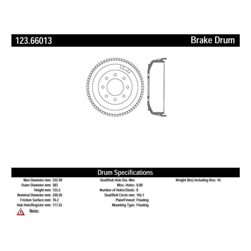 CENTRIC PARTS 123.66013 C-Tek Standard Brake Drum