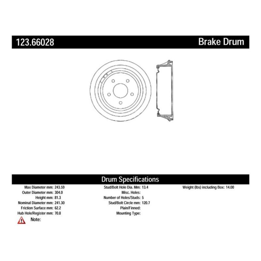 CENTRIC PARTS 123.66028 C-Tek Standard Brake Drum