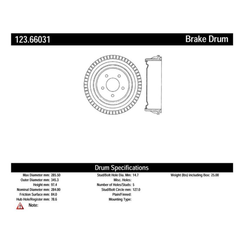 CENTRIC PARTS 123.66031 C-Tek Standard Brake Drum