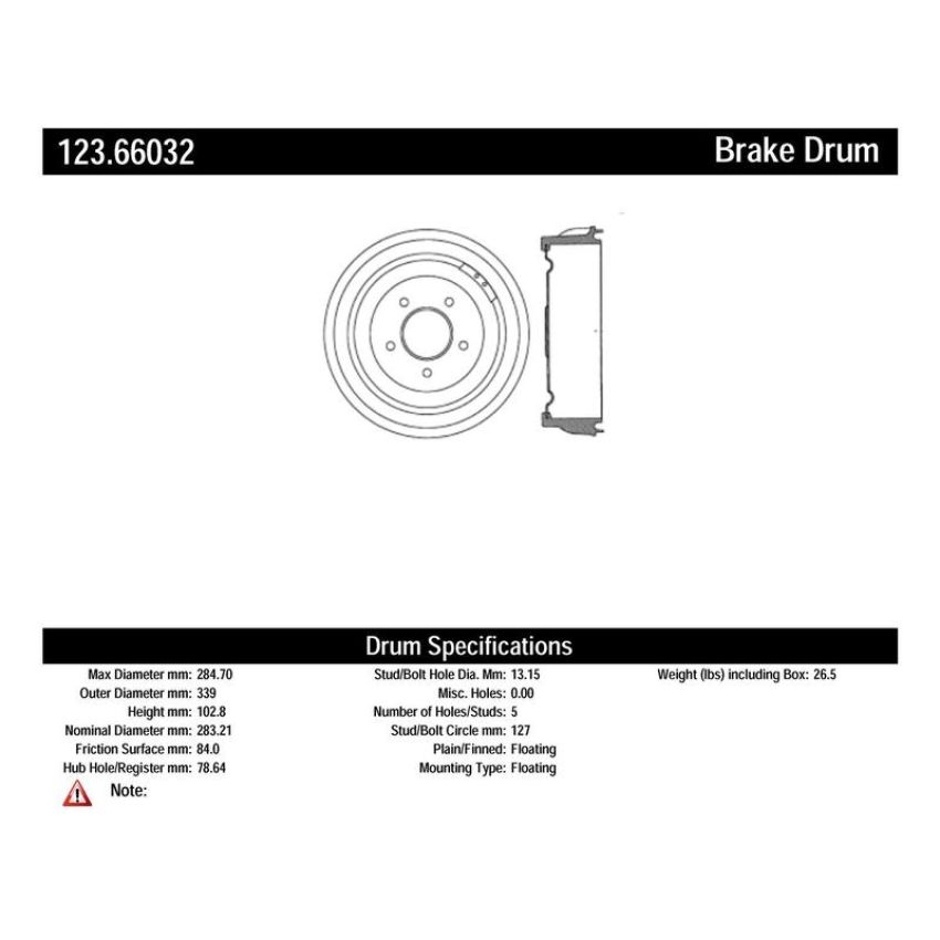CENTRIC PARTS 123.66032 C-Tek Standard Brake Drum