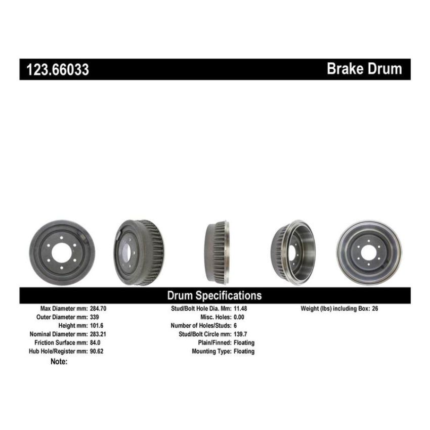 CENTRIC PARTS 123.66033 C-Tek Standard Brake Drum