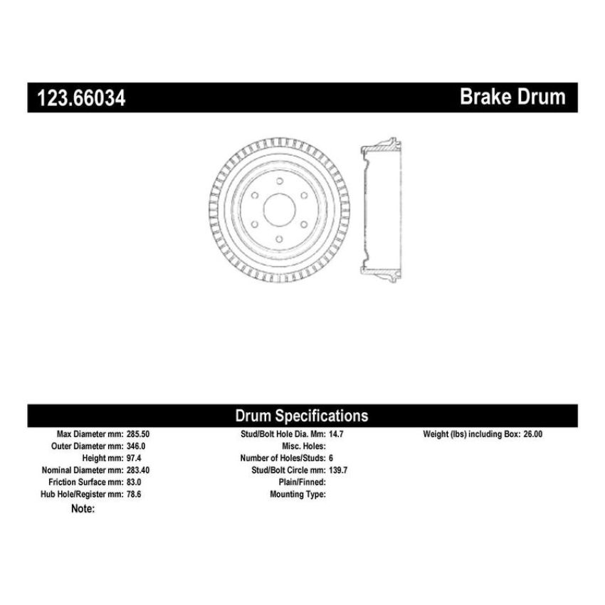CENTRIC PARTS 123.66034 C-Tek Standard Brake Drum