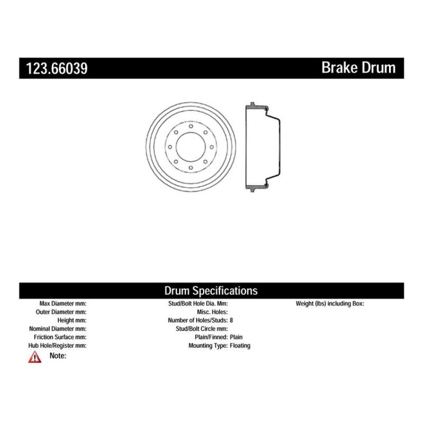 CENTRIC PARTS 123.66036 C-Tek Standard Brake Drum