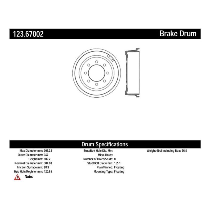 CENTRIC PARTS 123.67002 C-Tek Standard Brake Drum