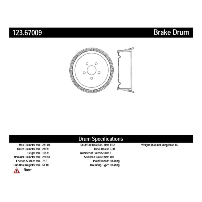 CENTRIC PARTS 123.67006 C-Tek Standard Brake Drum