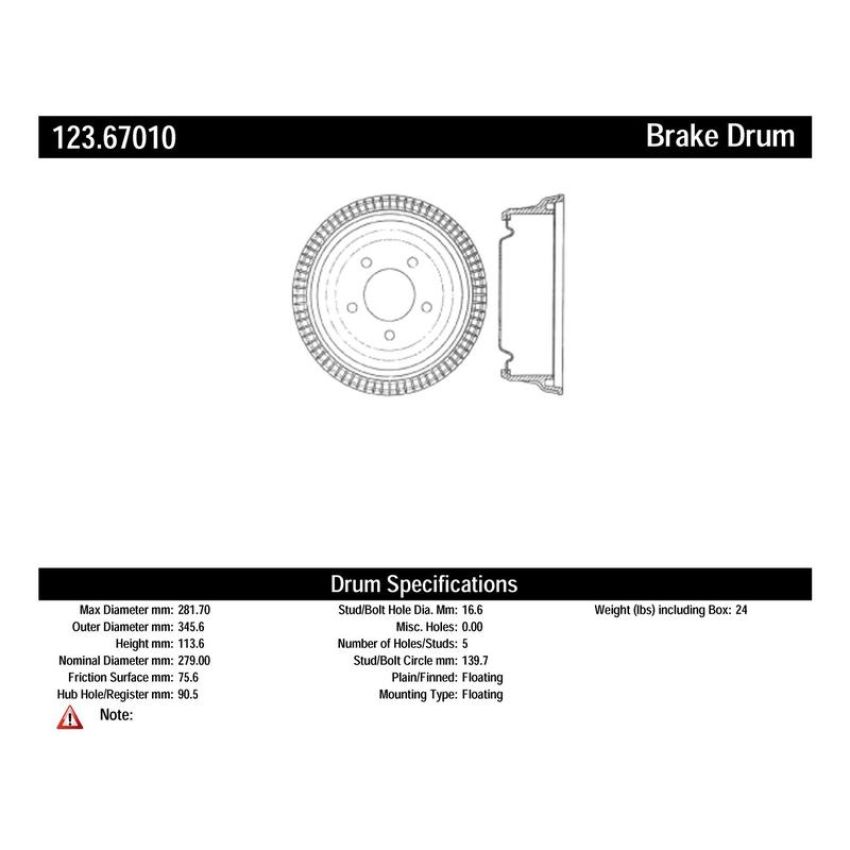 CENTRIC PARTS 123.67010 C-Tek Standard Brake Drum