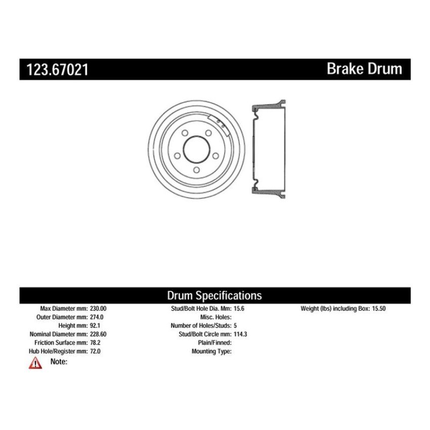 CENTRIC PARTS 123.67018 C-Tek Standard Brake Drum