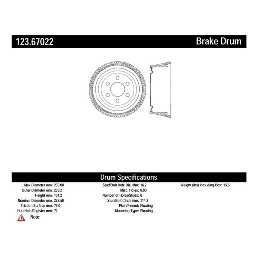 CENTRIC PARTS 123.67019 C-Tek Standard Brake Drum
