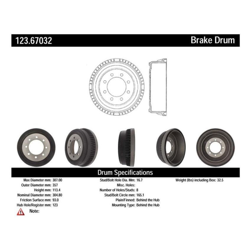 CENTRIC PARTS 123.67032 C-Tek Standard Brake Drum