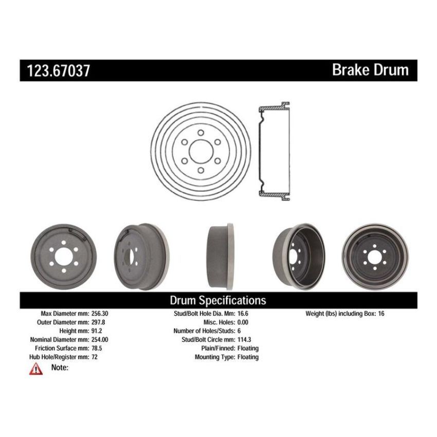 CENTRIC PARTS 123.67037 C-Tek Standard Brake Drum