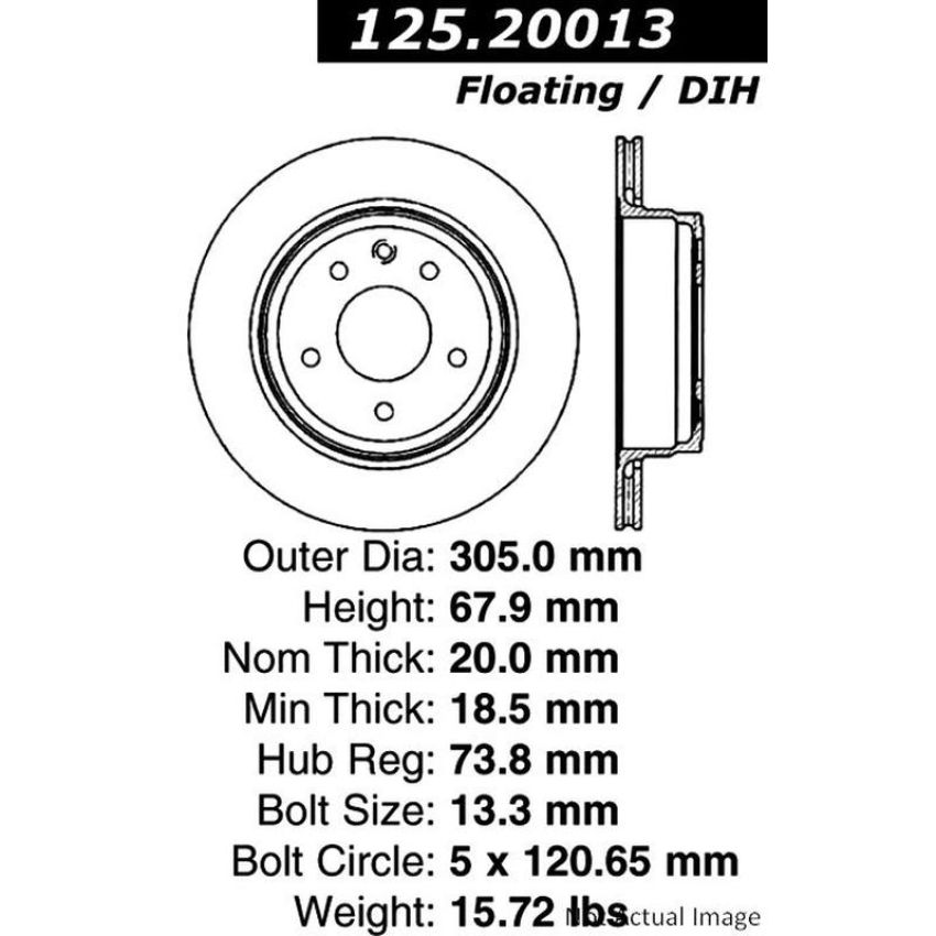 CENTRIC PARTS 125.20013 Centric Premium High Carbon Alloy Brake Rotor
